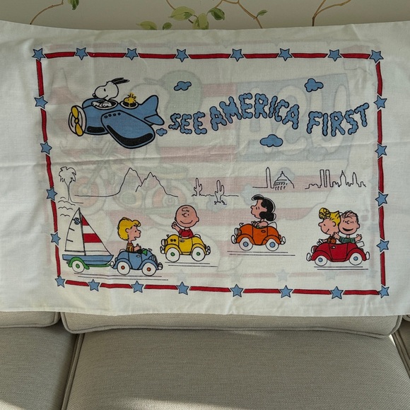 Vintage Peanuts See America First Pillowcase - World Trade Center - Made in USA - Picture 12 of 13